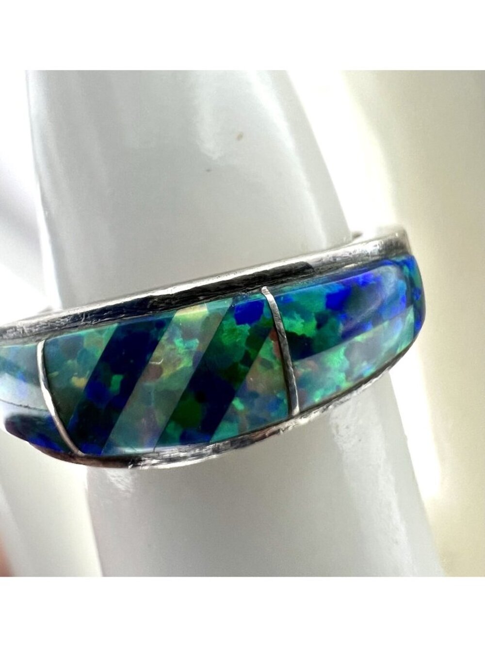 Vintage Sterling Silver & Blue Opal Inlay Ring Size - Picture 6 of 10